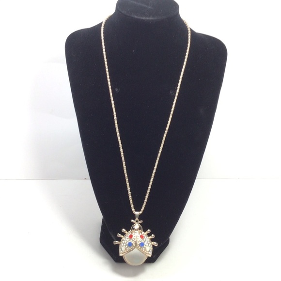 Vintage Ladybug Filigree Long Pendant Necklace - Picture 1 of 9
